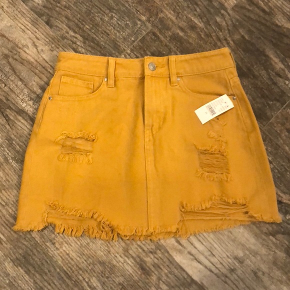 mustard denim skirt